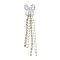 Bowknot Brass Rhinestone Tassel Big Pendants, Silver, 60x13x10mm, Hole: 1.2mm