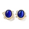 Brass Magnetic Clasps, with White Jade, Oval, Dark Blue, 3-Strand, 6-Hole, Real 18K Gold Plated, 14.5x12.5x6.5mm, Hole: 1.1mm