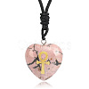 Natural Rhodonite Heart Engraved AnKh Cross Pendant Personalized DIY Necklaces SC1205-10-1