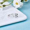 Anti-Tarnish Rhodium Plated 925 Sterling Silver Cute Cat Ring Adjustable Half Open Ring Platinum Plated Ring Zircon Finger Ring Lovely Animal Jewelry Gift for Women JR952A-3