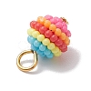 Rainbow Color Resin Waxberry Round Charms with Golden Tone Iron Loops PALLOY-JF02773-5