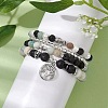 4Pcs 4 Styles 6/8mm Round Natural Lava Rock & Flower Amazonite & Shell Pearl Beaded Stackable Stretch Bracelet Sets BJEW-JB10333-3