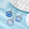 Steel Blue Glass Flat Round & Alloy Pendant Necklace NJEW-JN04453-7