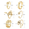 6Pcs 6 Styles Adjustable Brass Micro Pave Clear Cubic Zirconia Cuff Rings RJEW-LS0001-29G-3