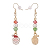 Enamel Christmas Theme Charm with Glass Pearl Dangle Earrings EJEW-JE04961-4
