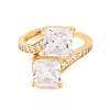 Square Brass Micro Pave Clear Cubic Zirconia Adjustable Rings RJEW-U009-03B-G-2