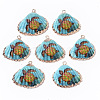 Electroplate Printed Natural Scallop Shell Pendants SSHEL-R047-04-A01-2