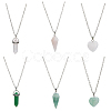 FIBLOOM 6Pcs 6 Styles Natural Rose Quartz & Green Aventurine Pendant Necklaces Set with Alloy Chains NJEW-FI0001-13-1