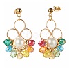 Flower Colorful Glass Beads Dangle Earrings for Girl Women EJEW-TA00010-3