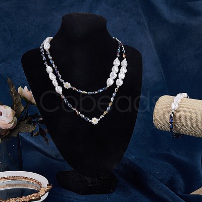 3Pcs Natural Shell & Plastic Pearl Flower & Glass Beaded Necklaces and Stretch Bracelet Set SJEW-SW00010-01-1