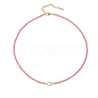 Sweet and Cool Summer Freshwater Pearl Necklaces Pink Glass Beaded Necklaces VX3518-1