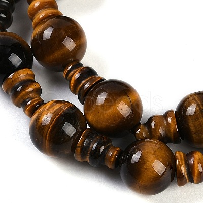 Natural Tiger Eye 3-Hole Guru Beads Strands G-H064-E04-01-1