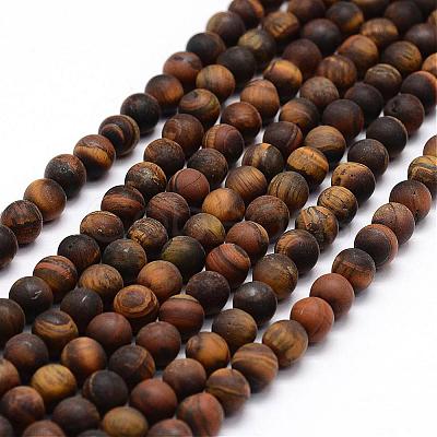 Frosted Natural Tiger Eye Beads Strands G-F364-18-6mm-1