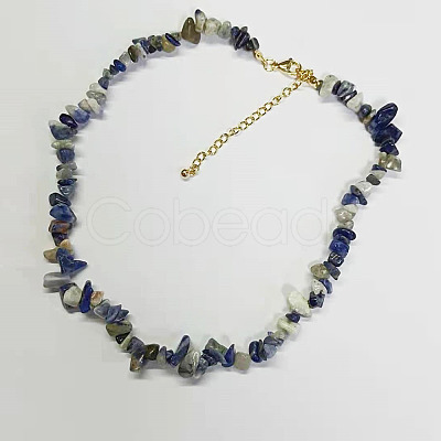 Natural Sodalite Chips Beaded Necklace NJEW-FZ00004-10-1