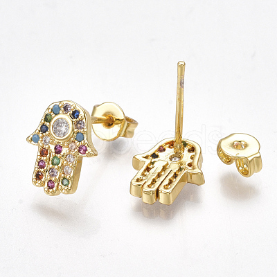 Brass Micro Pave Cubic Zirconia(Random Mixed Color) Ear Studs EJEW-S201-98-1