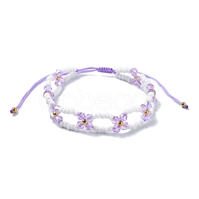 Woven Glass Flower Adjustable Braided Bead Bracelets for Women BJEW-MZ00100-1