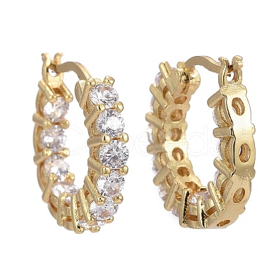 Brass Micro Pave Clear Cubic Zirconia Hoop Earrings EJEW-K083-42G-1