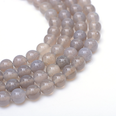 Round Natural Grey Agate Bead Strands X-G-R345-8mm-07-1