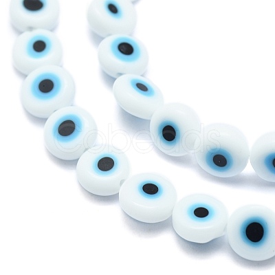 Handmade Evil Eye Lampwork Flat Round Bead Strands X-LAMP-L058-6mm-14-1