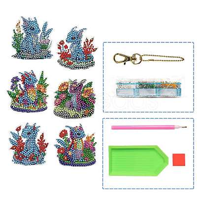 6Pcs Dinosaur DIY Diamond Painting Keychain Kit PW-WG87317-01-1