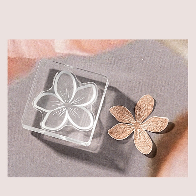 5-Petal Flower Silicone Clear Stamps with Acrylic Blocks DIY-G121-07A-1