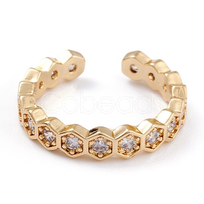 Brass Clear Cubic Zirconia Cuff Rings RJEW-B034-04G-1