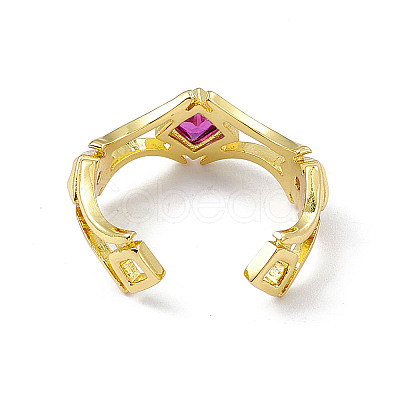 Cubic Zirconia Rhombus Open Cuff Ring RJEW-P079-08G-03-1