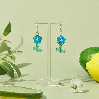 Lampwork Flower & Glass Flower of Life Dangle Earrings EJEW-TA00144-1