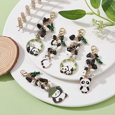 Panda Alloy Enamel Pendant Decorations HJEW-JM01275-1