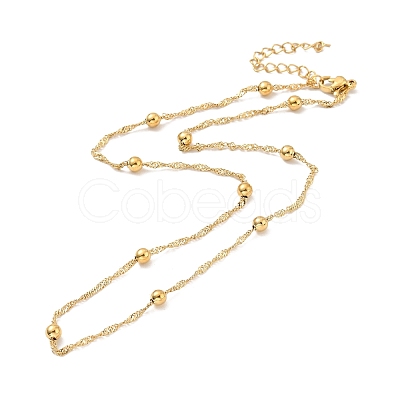 Ion Plating(IP) 304 Stainless Steel Singapore Chain Necklace with Beads for Men Women NJEW-P263-01G-1