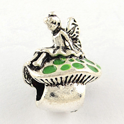 Antique Silver Plated Fairy and Mushroom Tibetan Style Alloy Enamel European Beads ENAM-Q421-12-1