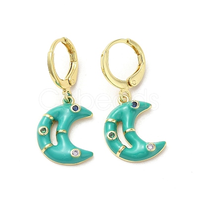 Crescent Moon Real 18K Gold Plated Brass Dangle Leverback Earrings EJEW-L268-031G-04-1