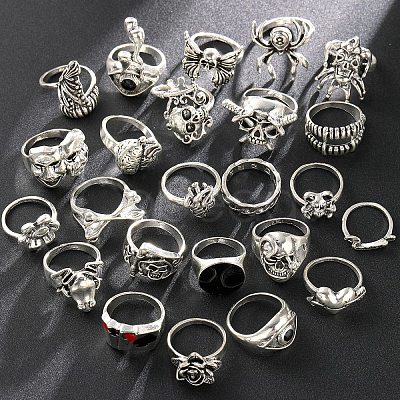 Alloy Skull Finger Rings Sets for Women PW-WG6A396-01-1