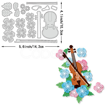 Violin & Flowers & Leaves Carbon Steel Cutting Dies Stencils DIY-WH0309-1281-1