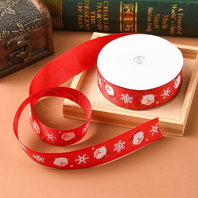 1 Roll Christmas Printed Polyester Grosgrain Ribbons OCOR-YW0001-05C-1