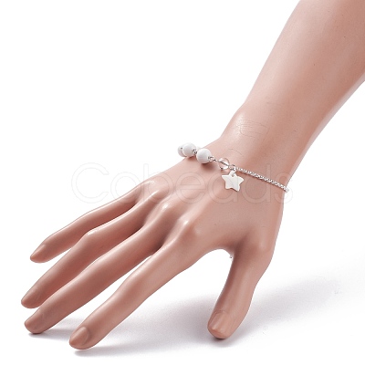 Natural Quartz Crystal Beaded Bracelet with 304 Stainless Steel Rolo Chains BJEW-JB08145-02-1