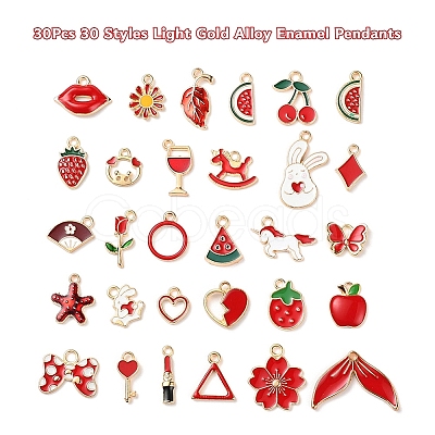 30Pcs 30 Style Light Gold Alloy Enamel Pendants ENAM-YW0001-81-1