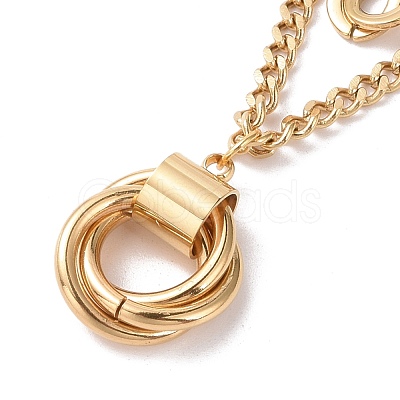 PVD Vacuum Plating 304 Stainless Steel Double Chains Multi Layered Necklace with Rings Charm for Women STAS-E155-15G-1