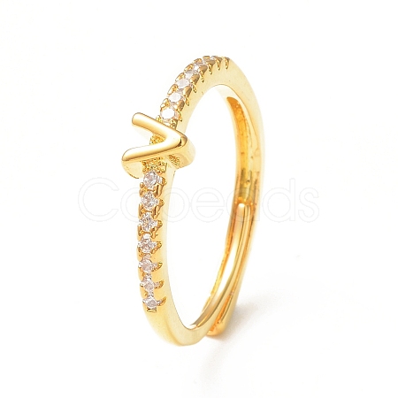 Clear Cubic Zirconia Initial Letter Adjustable Ring RJEW-C052-01G-V-1