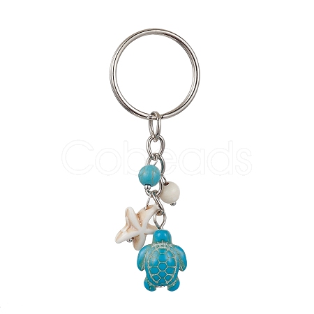 Turtle & Starfish Synthetic Turquoise Pendant Keychains KEYC-JKC00628-01-1