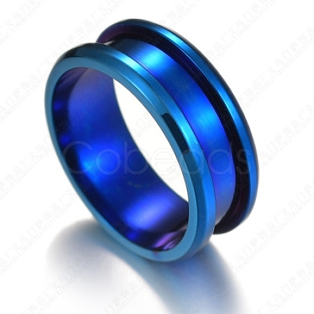 201 Stainless Steel Grooved Finger Ring Settings STAS-TAC0001-10B-L-1