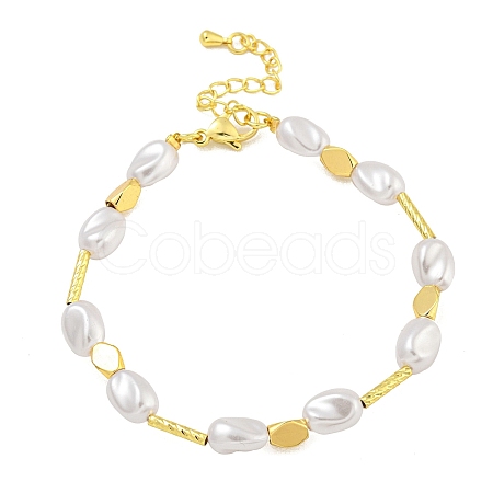 Rack Plating Brass and ABS Imitation Pearl Bracelets BJEW-B106-12G-1