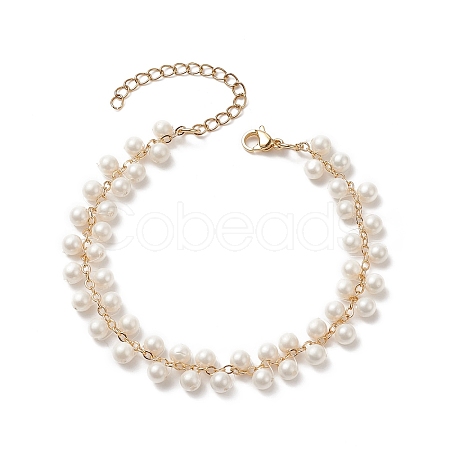 Shell Pearl Round Beaded Charm Bracelet BJEW-TA00219-1