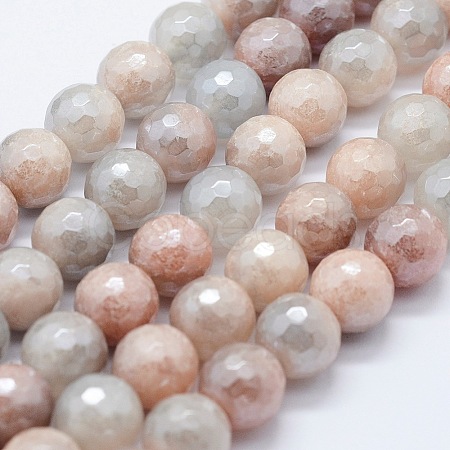 Electroplated Natural Imitation Sunstone Gemstone Beads Strands G-G749-06B-8mm-1