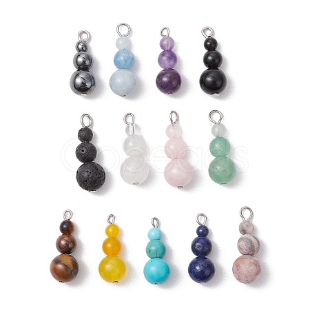 13Pcs 13 Styles Natural & Synthetic Mixed Gemstone Round Beaded Pendants PALLOY-JF02867-1