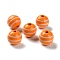 Printed Wood European Beads, Round with Stripe Pattern, Dark Orange, 15.5~16x14.5~15mm, Hole: 4mm