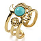 Synthetic Turquoise Finger Rings, Hamsa Hand 304 Stainless Steel Multi-layer Open Cuff Rings, Real 18K Gold Plated, 15mm, Adjustable