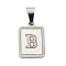 304 Stainless Steel Pave Natural White Shell Pendants, Rectangle with Letter Charms, Stainless Steel Color, Letter B, 17.5x12x1.5mm, Hole: 6x3mm