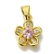 Flower Rack Plating Brass Micro Pave Cubic Zirconia Pendant, with Glass Rhinestone, Lead Free & Cadmium Free, Long-Lasting Plated, Golden, Pink, 15x12x4mm, Hole: 5x4mm