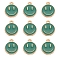 Alloy Enamel Charms, Flat Round with Smiling Face, Teal, 14.5x12x1.5mm, Hole: 1.5mm